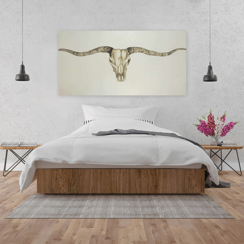 «Long Horn Skull Country», toile d'animaux rustiques pour la décoration intérieure