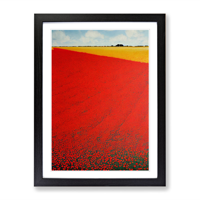 Poppy Flower Field Landscape Vol.3 - Picture Frame Print, Black, 64cm H x 46cm W x 2cm D