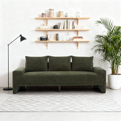 3-Seater Velvet Sofa, Modern Upholstered Loveseat with Spring Cushions, Moss Green Contemporary Fabric Sofa