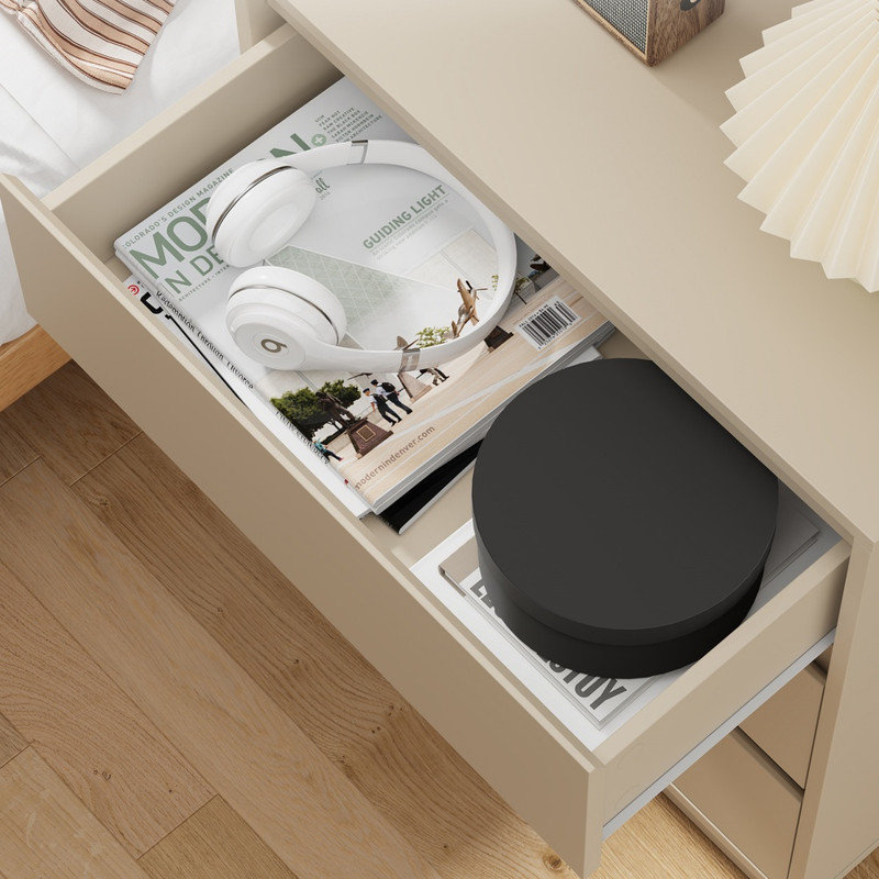 Grande commode à 3 tiroirs en bois beige, table de chevet large moderne avec système coulissant dissimulé, commode à usages multiples pour la chambre à coucher, le salon et le rangement du vestibule