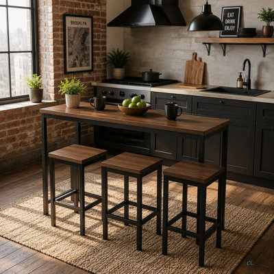 Modern Design Kitchen Dining Table,Pub Table,Long Dining Table Set With 3 Stools,Easy Assembly