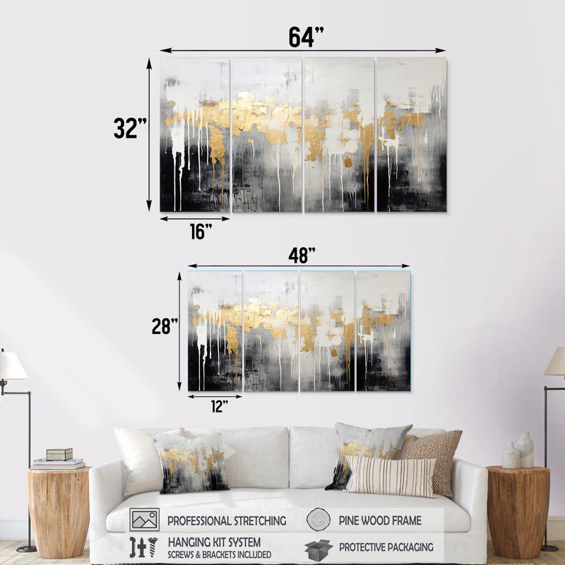 Charli - art mural abstrait 4 pièces, 28" H x 48" W