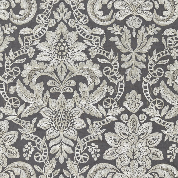 Merchante Elizabeth Embroidery Fabric, Charcoal