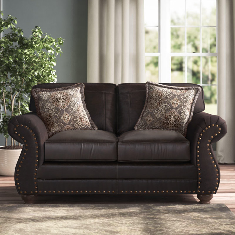 Claycomb 69'' Faux Leather Loveseat, Ridgeline Brownie