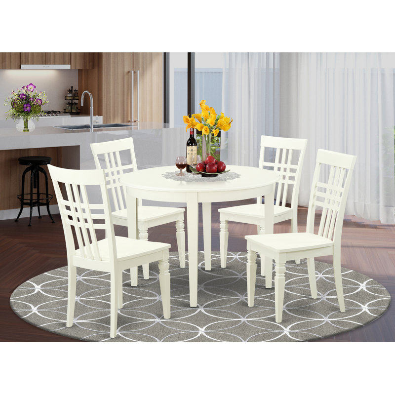 Ensemble de table de salle à manger 5 pièces pour 4 personnes comprenant une table de cuisine ronde et 4 chaises de salle à manger, 42 po x 42 po, lin blanc