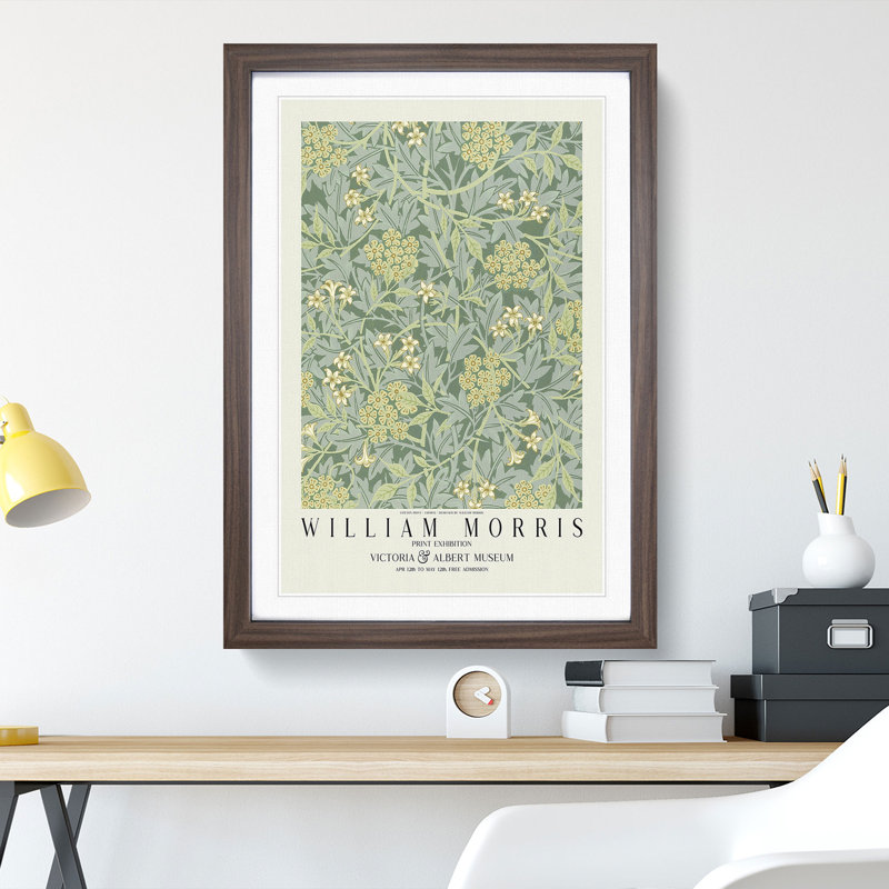 Jasmine with Border by William Morris - Picture Frame Painting on MDF, Walnut, 36cm H x 27cm W x 2cm D