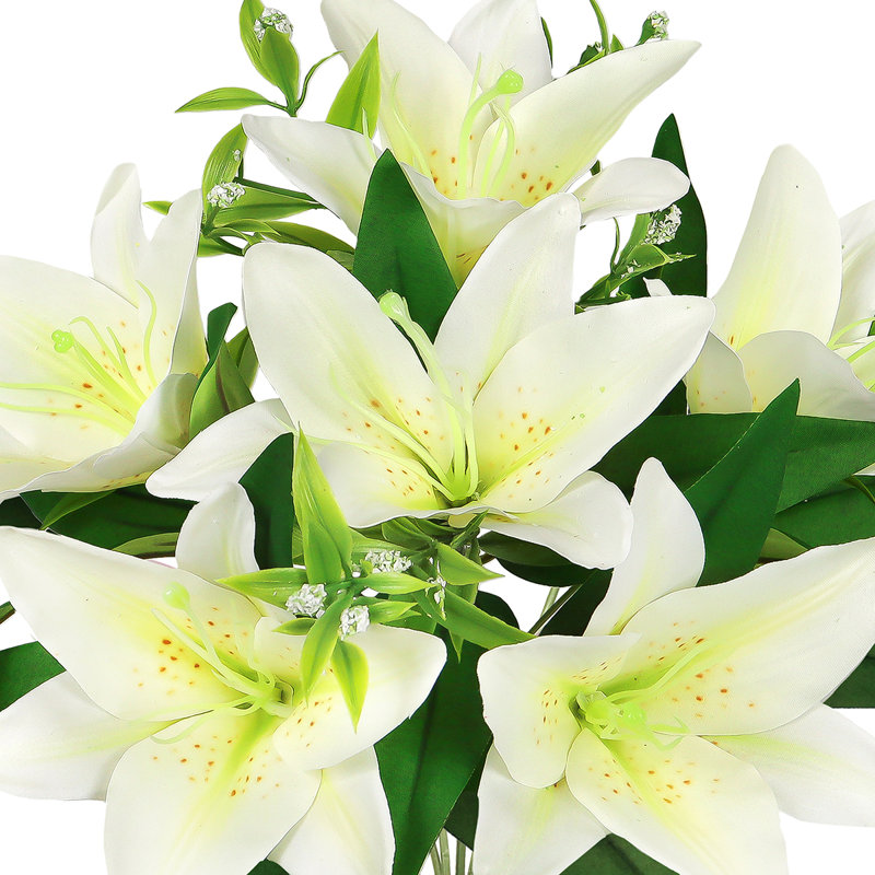 Bouquet de tiges de lys artificiel Stargazer, Blanc, crème
