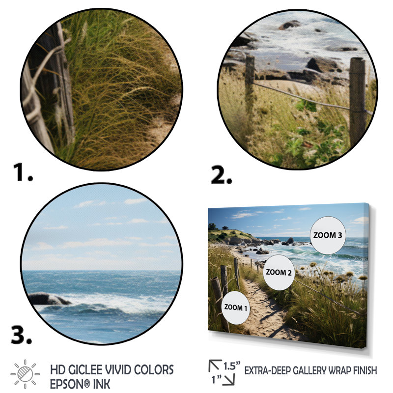 Paysage de plage Whittman Path sur toile, Cadre flottant doré, H 12 po x l 20 po x P 1 po
