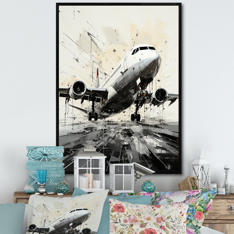 «Abstracted Plane Flight Path», reproduction d'art mural, H 20 po x l 12 po x P 1 po, Cadre flottant noir
