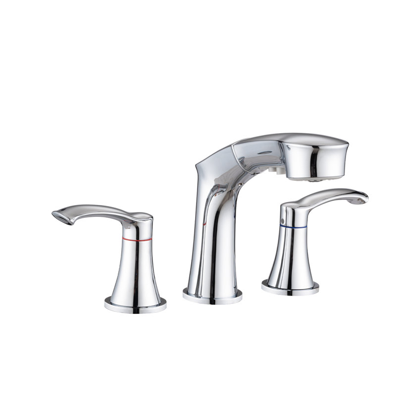 6.1" H Widespread Pull Out Sprayer 2-Handle Bathroom Faucet, Chrome