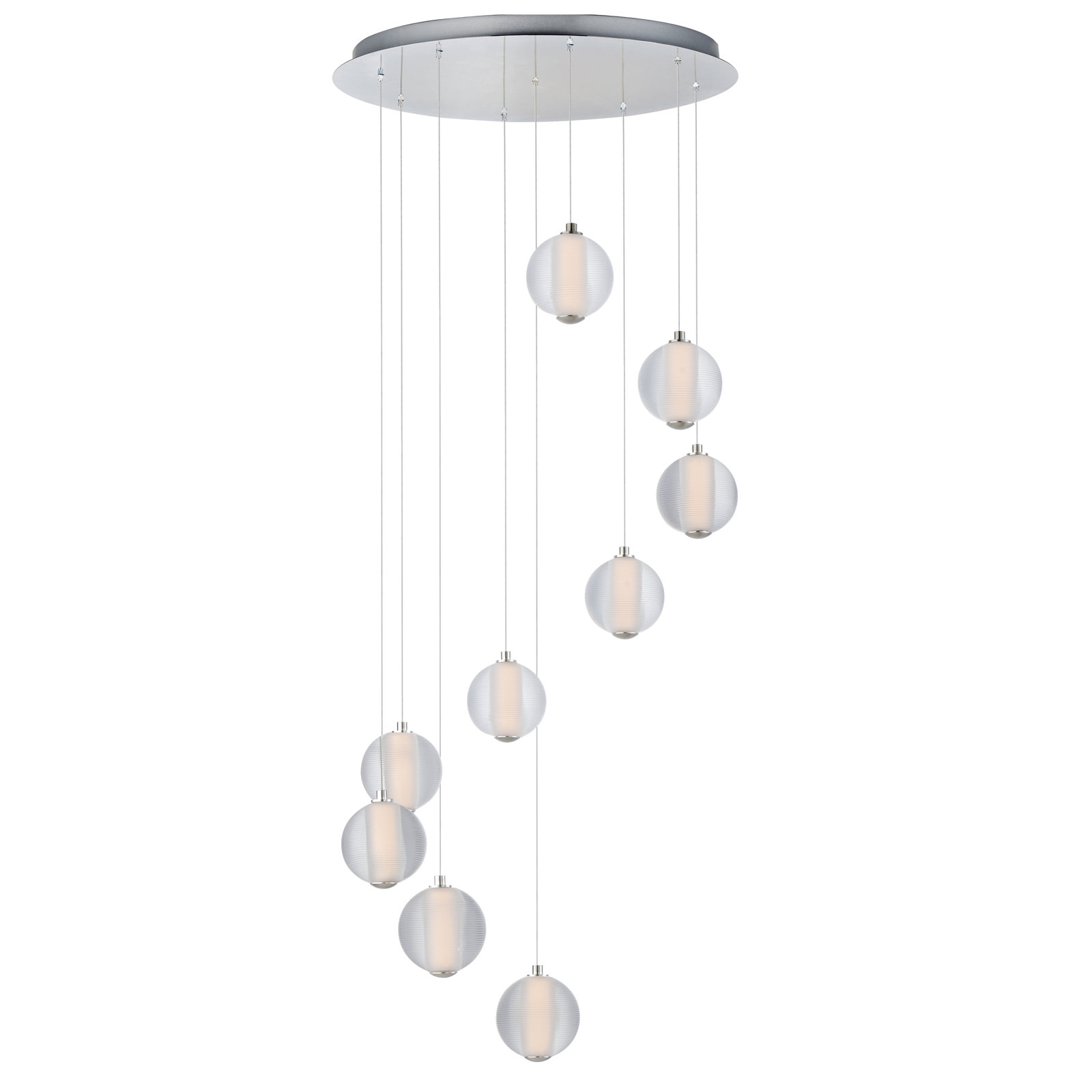 Alicano 9 Light Glass Steel Dimmable LED Pendant, Polished Chrome