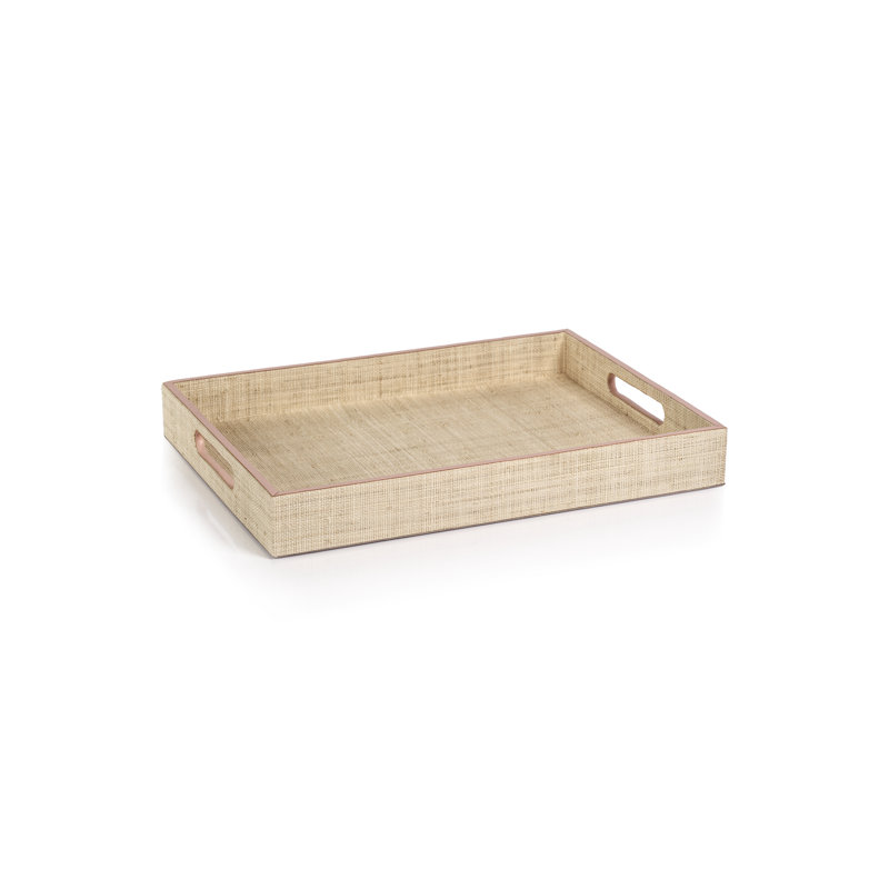 Plateau en Birch Lane ™ en raphia Elleny / cuir de vache / plateau doublé en polyester, H 2 po x l 12 po x P 16 po