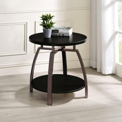 Table de bout gris foncé et nickel noir, look contemporain avec tablette centrale avec cadre en métal, 23 po, pièce de décoration de table grise élégante, base H 23 po x P P, espace de vie