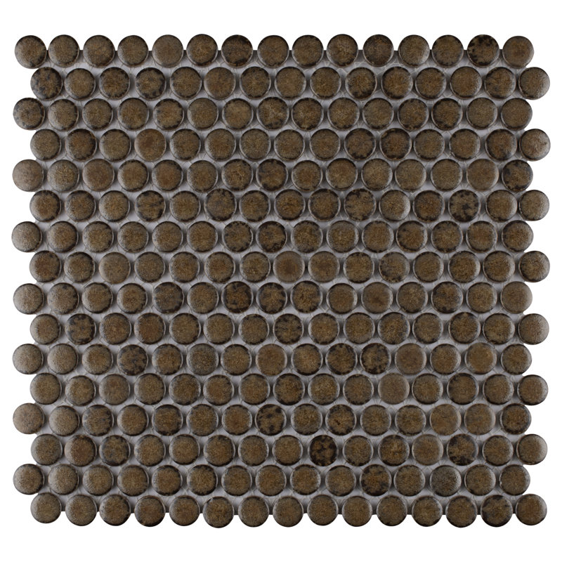 Hudson Penny Round Brownstone 11-7/8" x 12-5/8" Porcelain Mosaic Tile