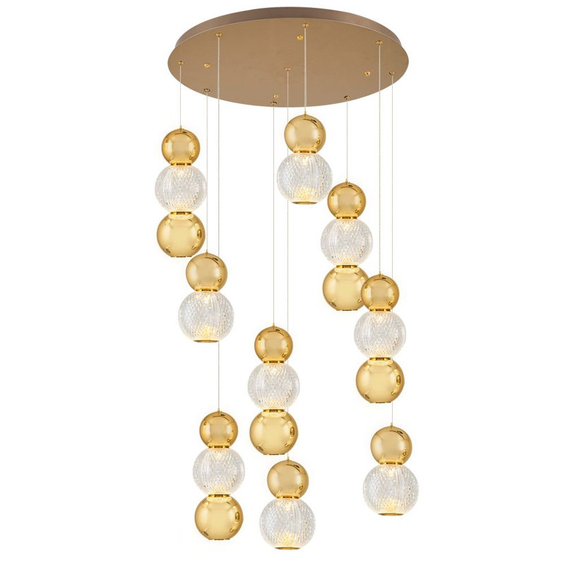 Lustre, H 47,24 po x l 21,65 po x P 21,65 po, Jaune, 9 lumières