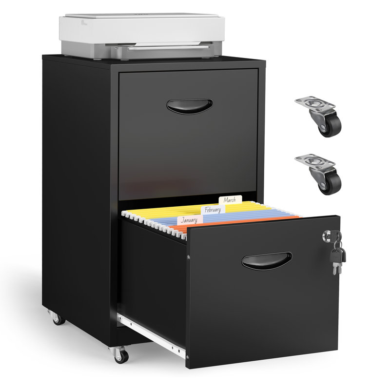 2 Drawer Mobile File Cabinet with Lock, Metal Filing Cabinets with Wheels, Vertical Rolling File Cabinet Fit Hanging Files, Letter and A4 Documents