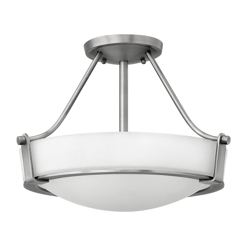 Prieto Glass Semi Flush Mount, Antique Nickel, 29.9cm H x 41.3cm W x 41.3cm D