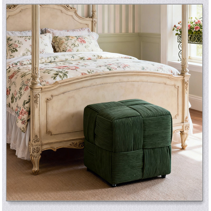Soft And Comfortable Ottoman Square Corduroy Woven Design Sofa Stool For Relaxation And Style, Gray Corduroy