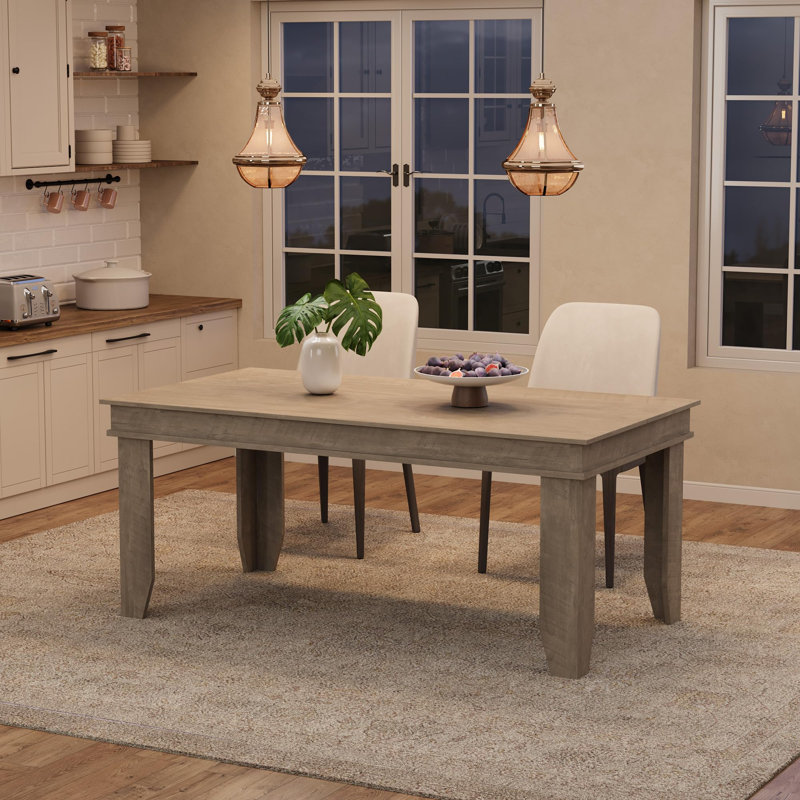 Table de salle à manger de 63 po pour 4 à 6 personnes, grande table de cuisine rectangulaire avec cadre en bois robuste pour la salle à manger (table seulement) - Gris