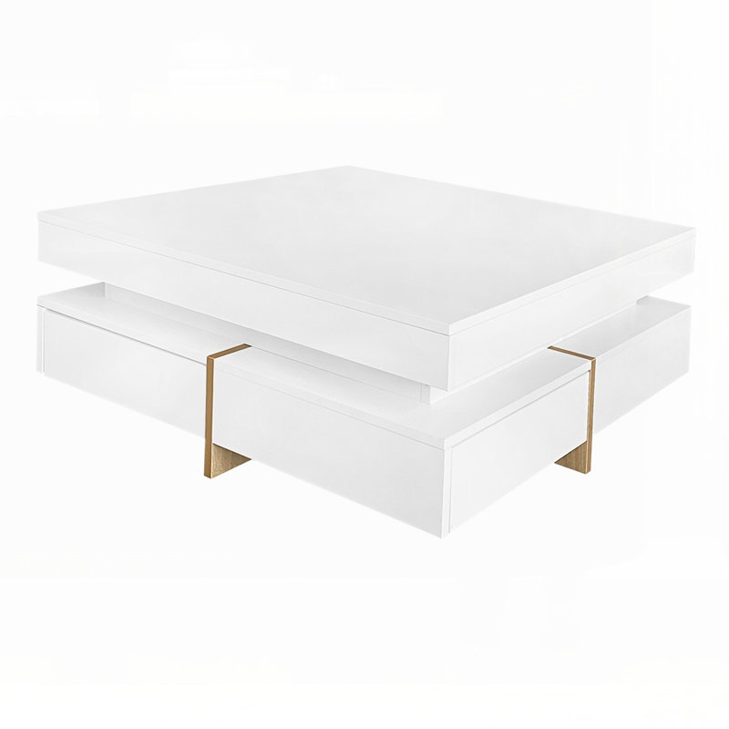 Table basse moderne à 4 tiroirs ultrabrillante, Blanc