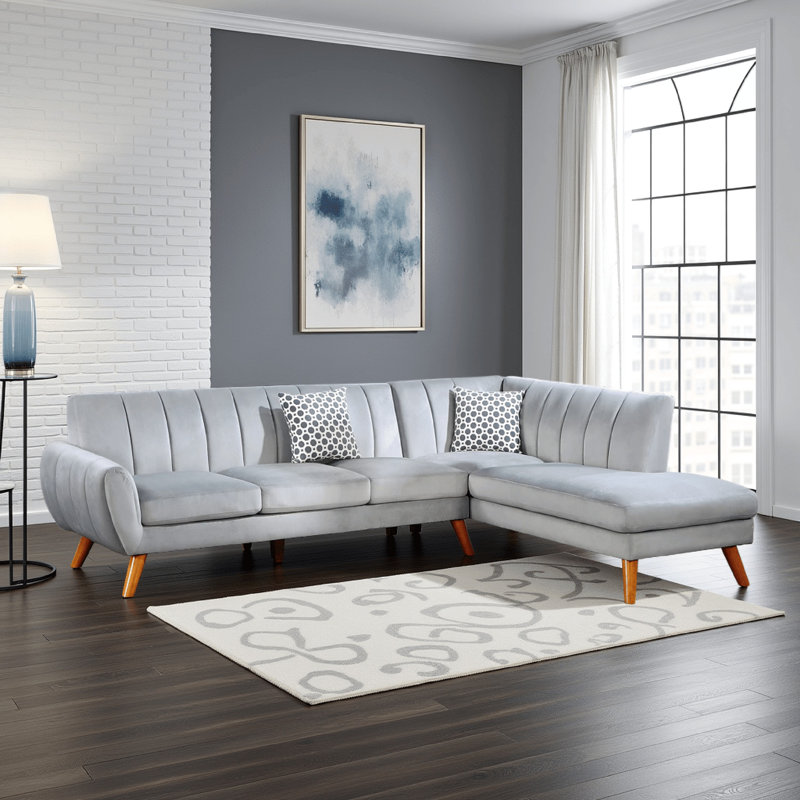 Canapé et méridienne faisant face à la droite Holms, Mélange de polyester gris clair, H 33 po x l 80 po x P 76 po