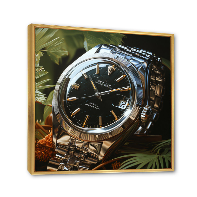 «Luxury Watch Silver Dawn I», reproduction sur toile, H 36 po x l 36 po x P 1,5 po, Cadre flottant doré