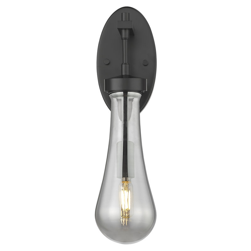 Downtown Urban - Edwa - 1 Light Wall-mounted Sconce - Glass Shade, 16" H x 4.75" W x 6.75" D, Light Smoke, Matte Black