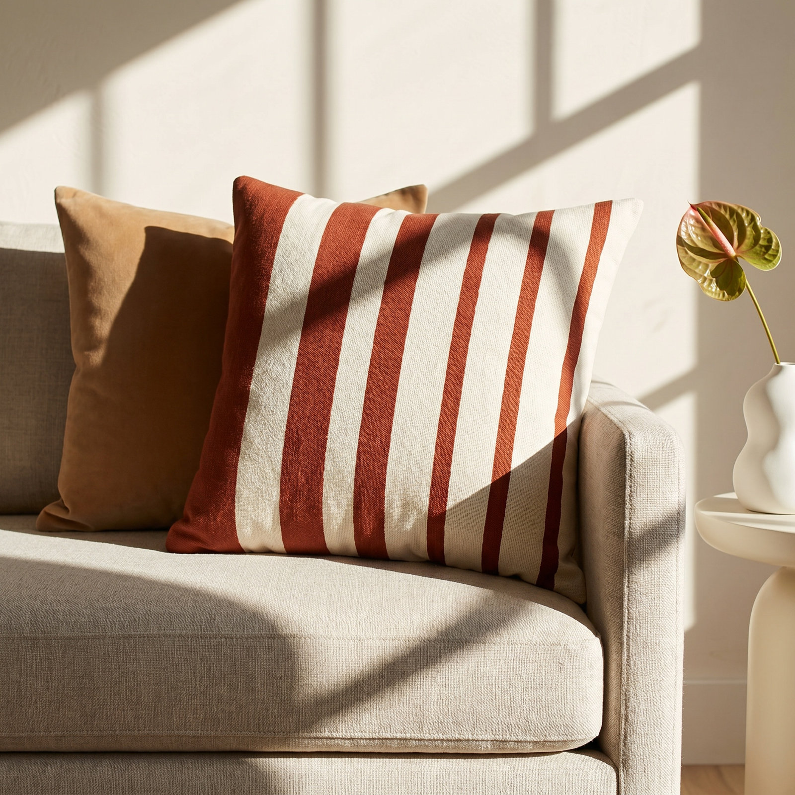 Karka 20" x 20" Embroidered Throw Pillow, Terracotta/Natural