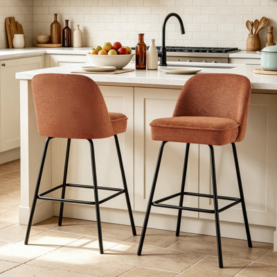 Modern Fabric Upholstered Bar Stools with Spring and Footrest 12cm-thick Cushion
