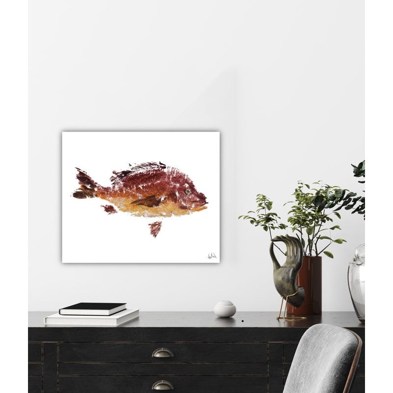 «Red Fish» par John Beard, Cadre flottant noir, H 20 po x l 24 po x P 2 po