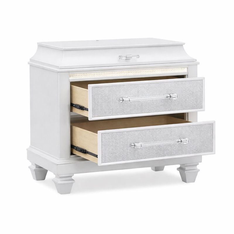 Ensemble de chambre à coucher blanc avec éclairage DEL Idoya, Très grand lit
