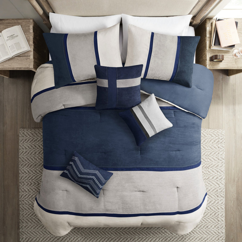 Édredon 7 pièces en très grand daim bleu, très beau daim, facile d'entretien, King Comforter + 7 Additional Pieces, Blue