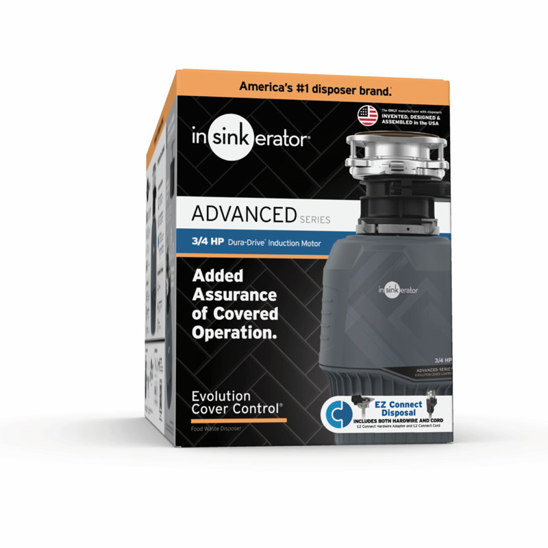 Broyeur de déchets InSinkErator Evolution avec couvercle et cordon d'alimentation, 3/4 HP, broyeur à déchets alimentaires à alimentation par lots EZ Connect de la série Advanced