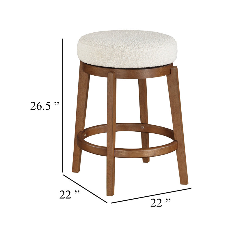 Tabouret de comptoir pivotant Lex, 27 pouces sans dossier, boucle blanche, pieds bruns