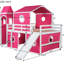 Lit mezzanine rose avec toboggan, tente et tour - Bois de pin massif, conception unique, semi-fermé sous l'espace en éléments de pin, jeu-687421089