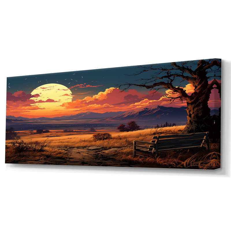 Coucher de soleil silhouette, H 28 po x l 60 po x P 1,5 po, Toile tendue