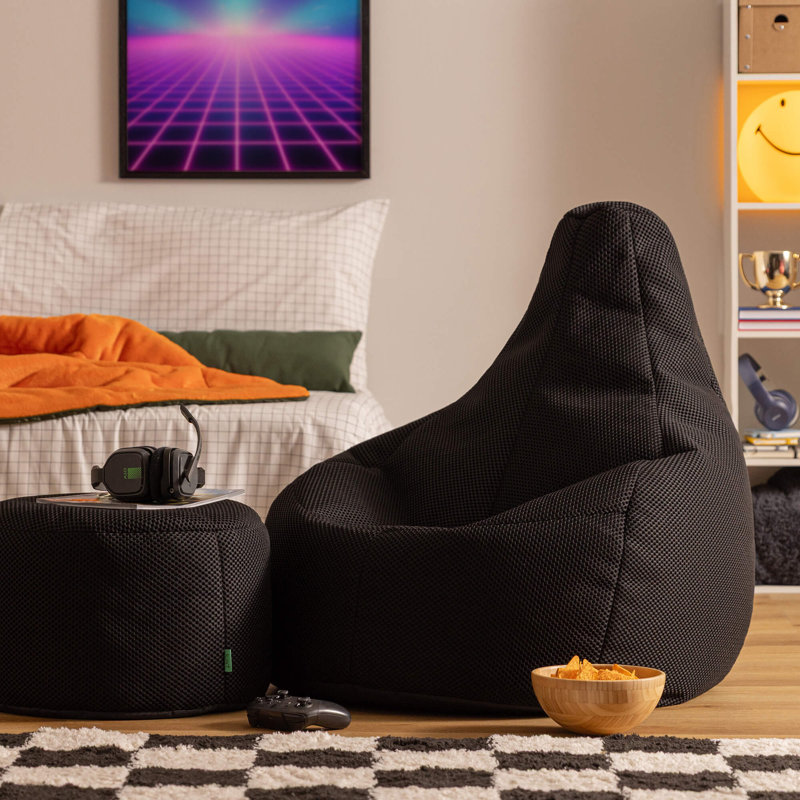 Mesh Refillable Bean Bag Set, 85" H x 84" W x 87" D D , Black