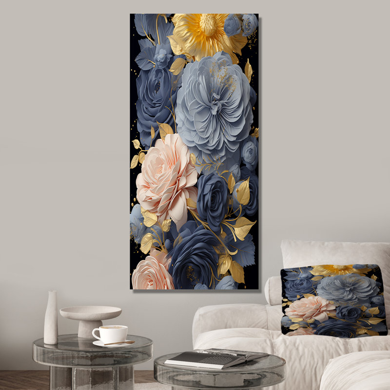 Or rose et bleu Elegance III - art mural rose, Toile tendue, H 32 po x l 24 po