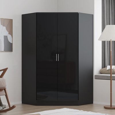 Eva High Gloss 2 Door Corner Wardrobe - H: 180cm x D: 103cm x W: 103cm 