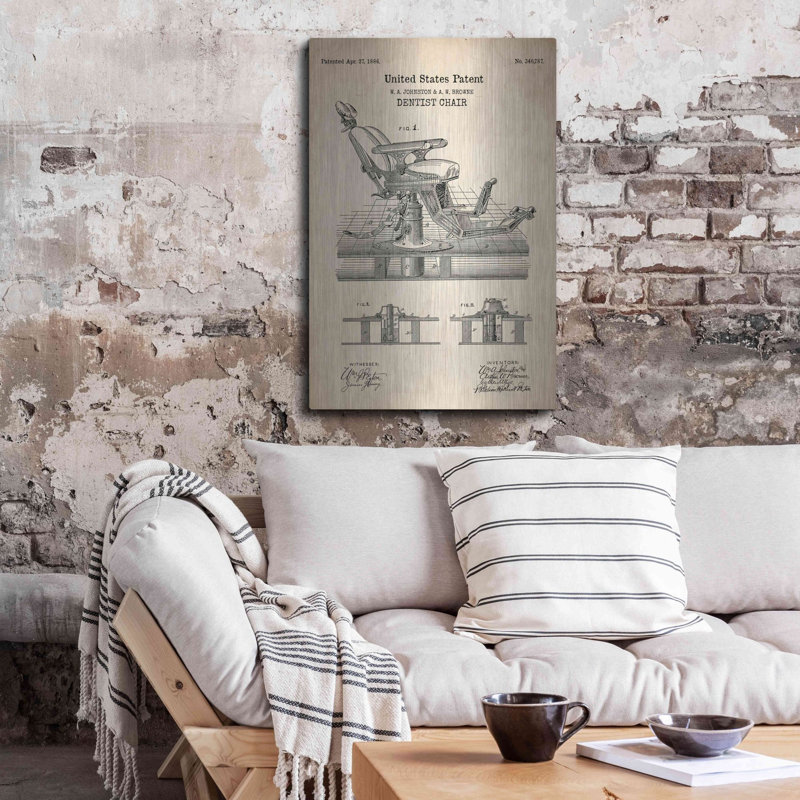 «Dentist Chair Blueprint Brevet Parchment», art mural, H 36 po x l 24 po