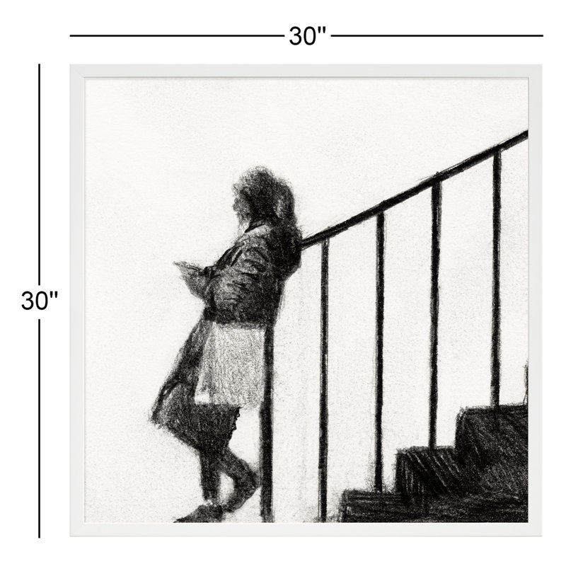 Waiting By Simon Schneiderman - Framed Wall Art, 30" H x 30" W x 1.25" D, White Wood