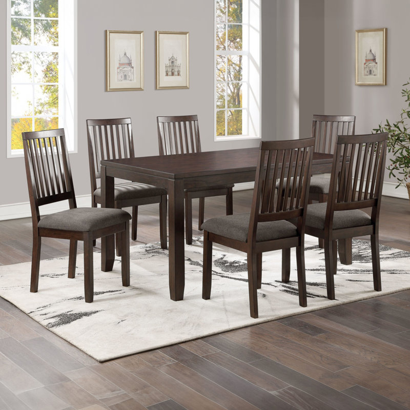 Kittle Solid Wood Dining Set, Dark Brown, 7 Pieces: Table, 6 Chairs