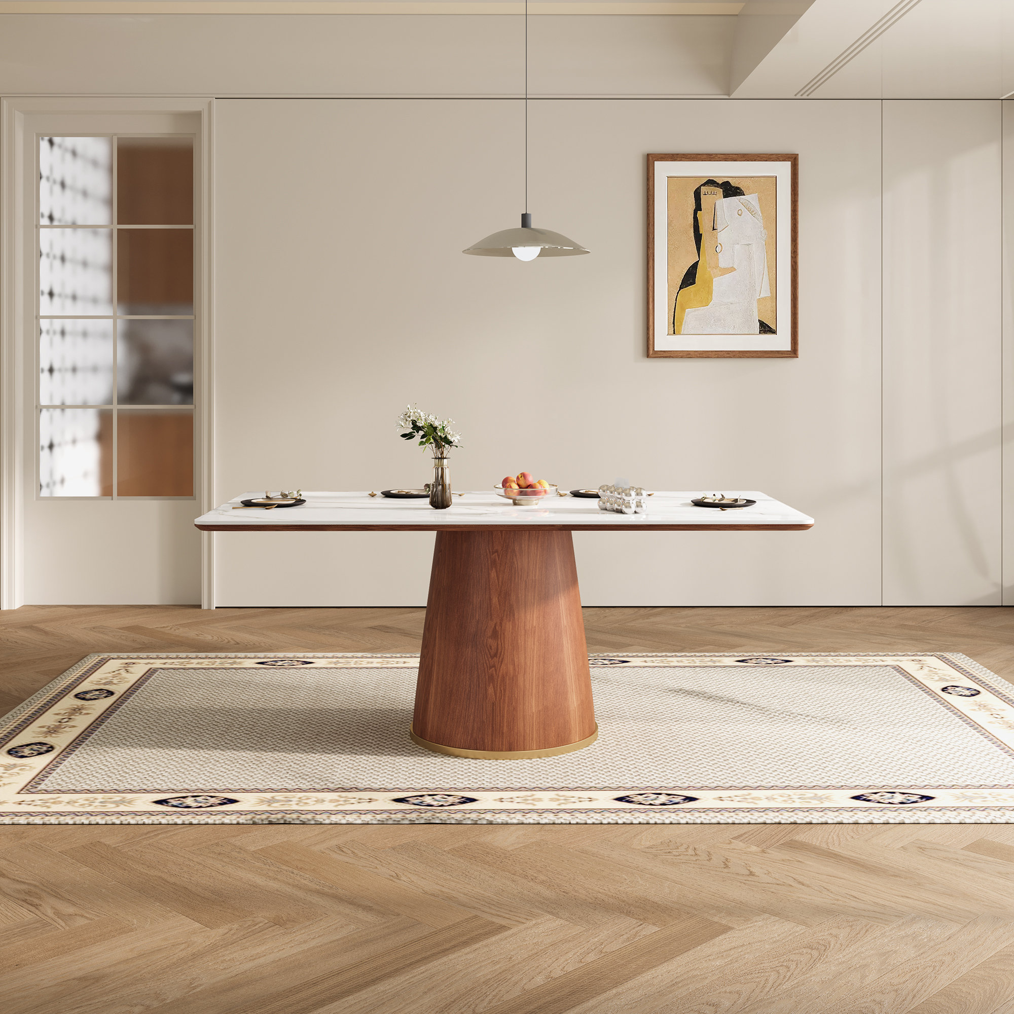 Brayden Studio Gullu Modern Faux Marble-Pattern Rectangular Dining ...