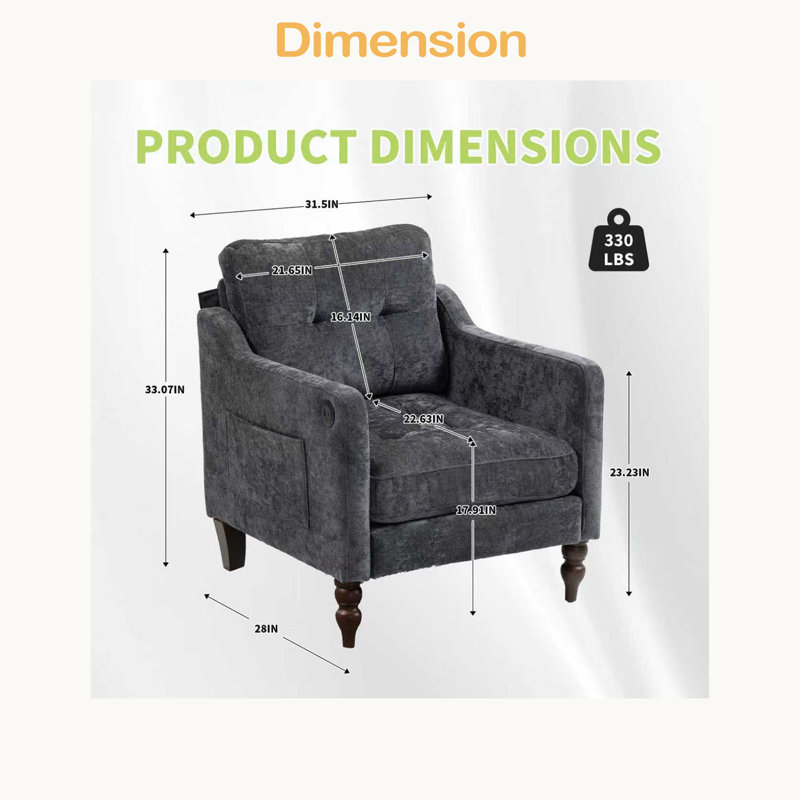 Chaise en chenille Accent Comfy, Gris foncé