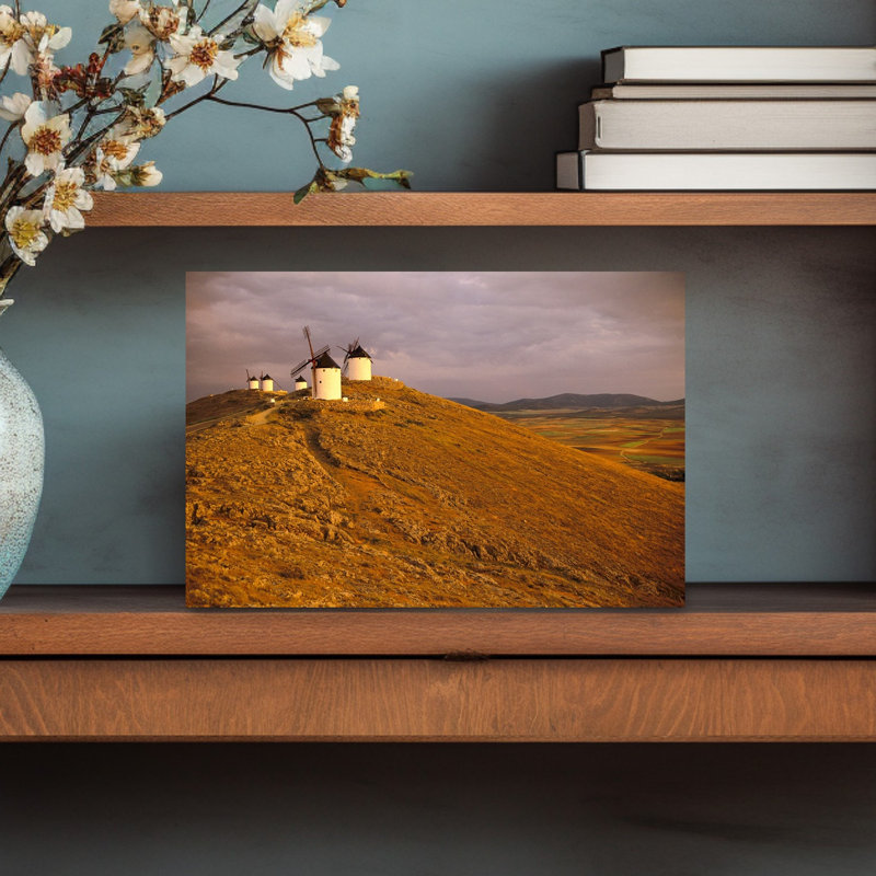 Old Historic Windmills On Hill, Consuegra, Castilla La Mancha, Spain Traditional Contemporary Architecture Urban Wall Art