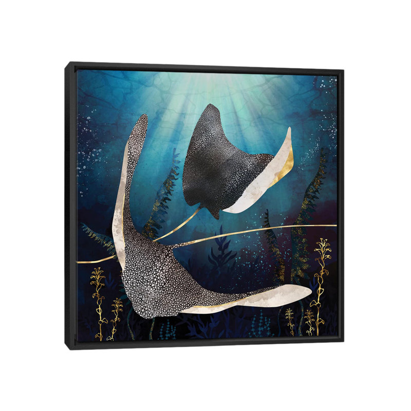 Stingray métallique - impression, H 18 po x l 18 po x 1,5 po, Toile avec cadre noir, Pas de tapis