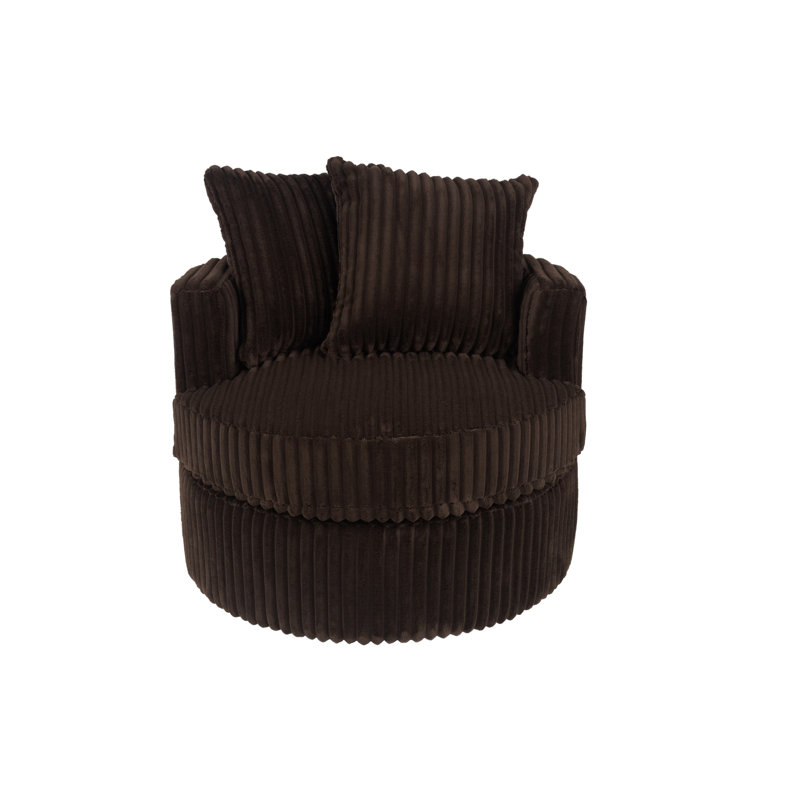 Fauteuil pivotant confortable de couleur chocolat, revêtement en velours côtelé semblable à de la fourrure, contreplaqué et base arrondie pour un mécanisme d'angle confortable