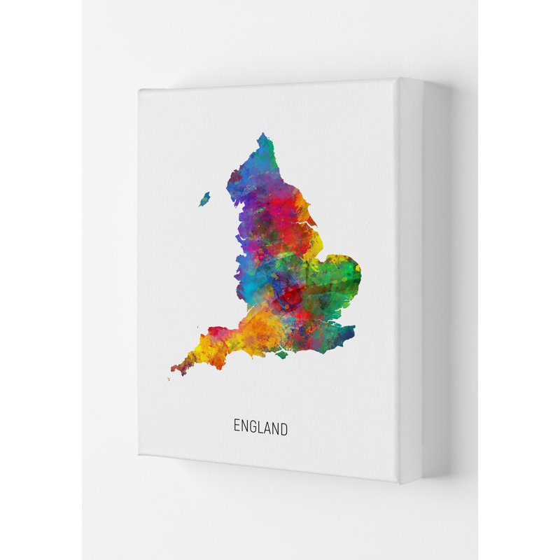 England Watercolour Map by Michael Tompsett - 1 Piece Wall Art, 29.7cm H x 21cm W x 4cm D, Wrapped Canvas