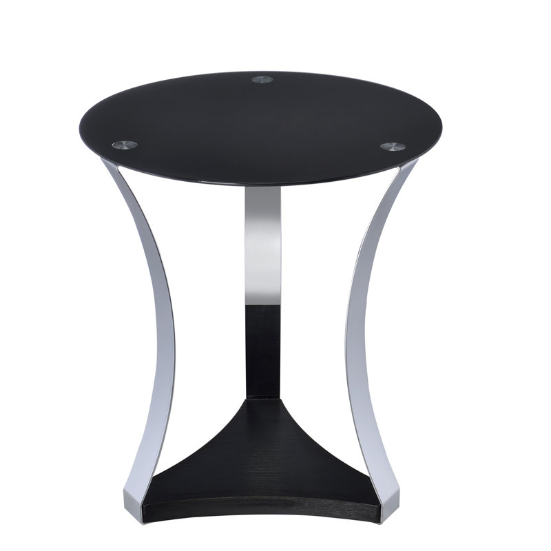 Table de bout en verre noir et finition chromée