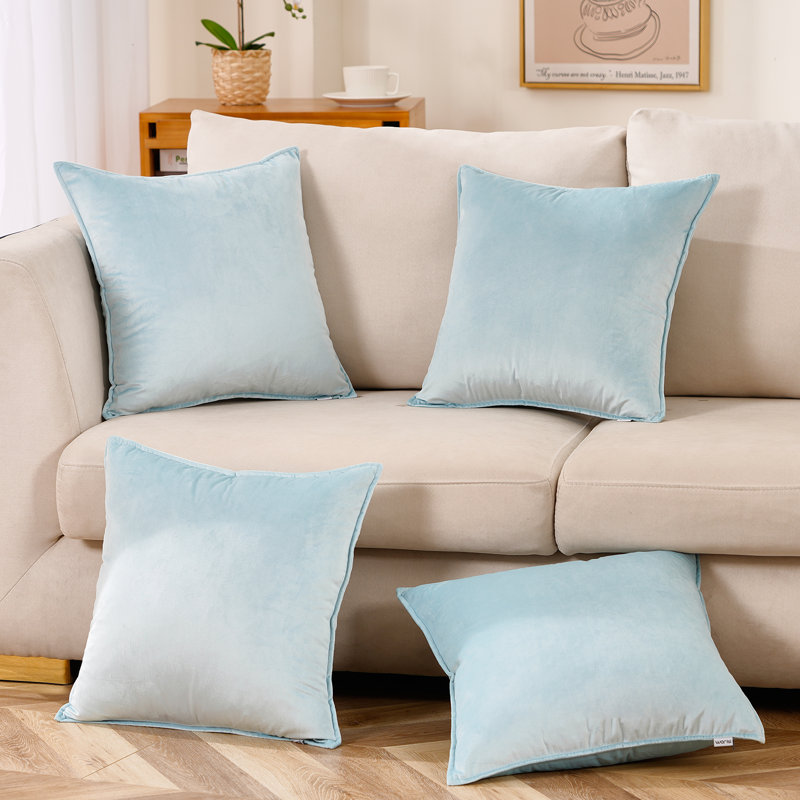 Coussin décoratif en velours, Bleu clair